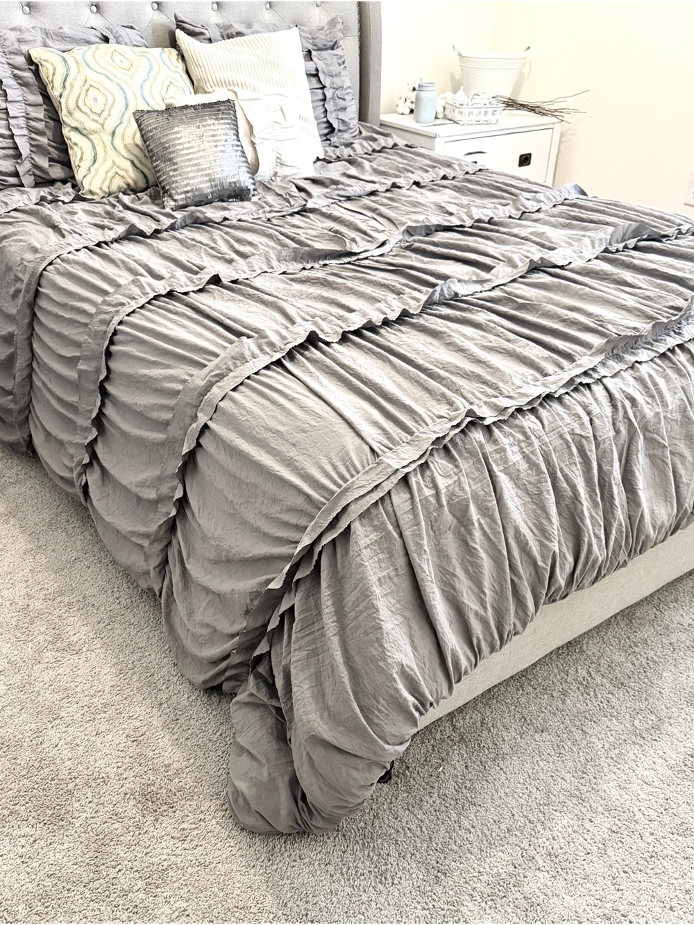 Gray Ruffled Comforter Set - Elegant Ruffled Bedspread